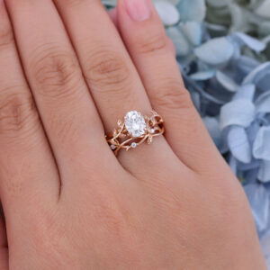 Art Deco Rose Gold Leaf Moissanite Bridal Set
