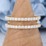 AmandaFineJewelry Moissanite Curved Wedding Band Solid Gold Double Bands Wedding Ring