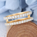 AmandaFineJewelry Moissanite Curved Wedding Band Solid Gold Double Bands Wedding Ring 4