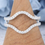 AmandaFineJewelry Moissanite Curved Wedding Band White Gold Double Bands Wedding Ring