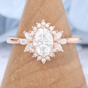 Unique Flower Rose Gold Oval Moissanite Engagement Ring