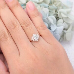 Unique Flower Rose Gold Oval Moissanite Engagement Ring