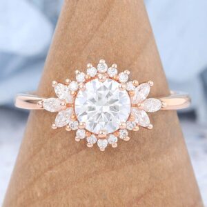 Flower Round Cut Rose Gold Unique Moissanite Engagement Ring