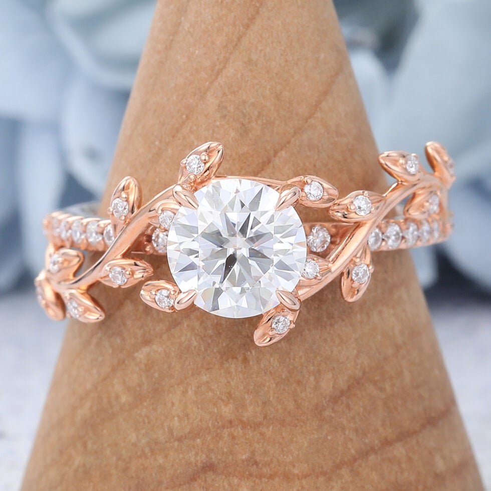 Rose Gold Round Cut Unique Moissanite Engagement Ring