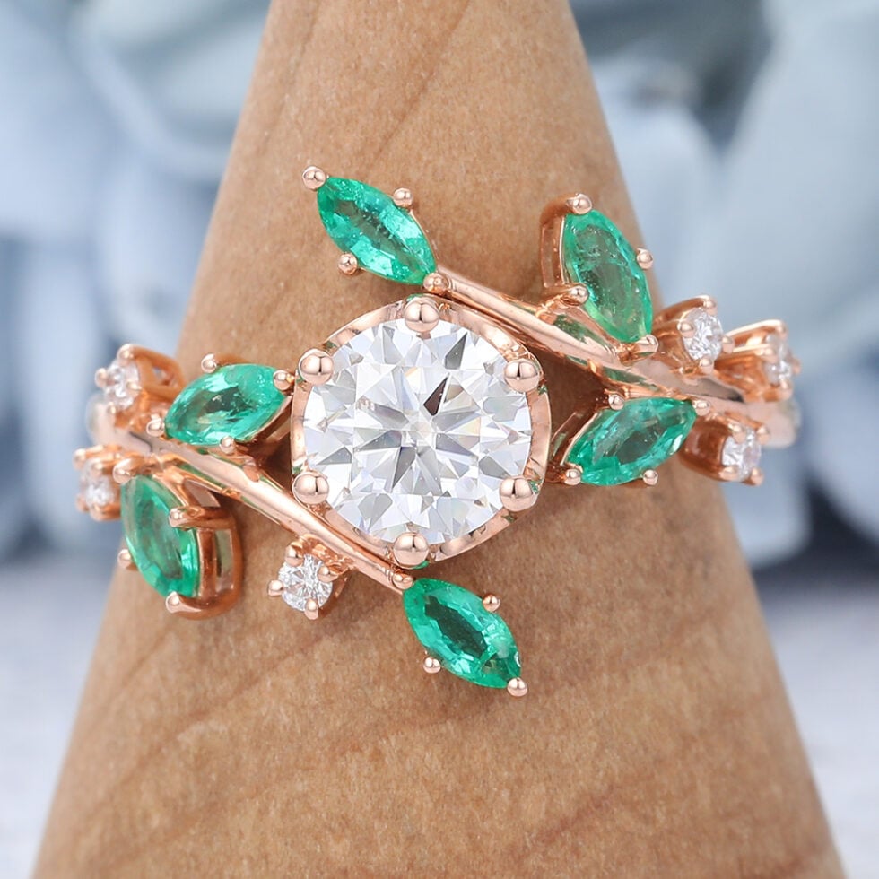 Round Cut Unique Rose Gold Moissanite Engagement Ring