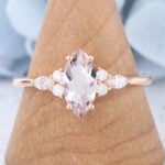 Delicate Cluster Rose Gold Marquise Cut Morganite Promise Ring