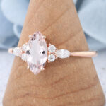 Cluster Marquise Cut Morganite Promise Ring Rose Gold