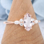 Cluster Marquise Cut Morganite Promise Ring Rose Gold