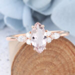 Cluster Marquise Cut Morganite Promise Ring Rose Gold
