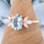 Cluster Oval Aquamarine Engagement Ring