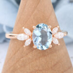 Cluster Oval Aquamarine Engagement Ring