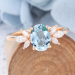 Cluster Oval Aquamarine Engagement Ring
