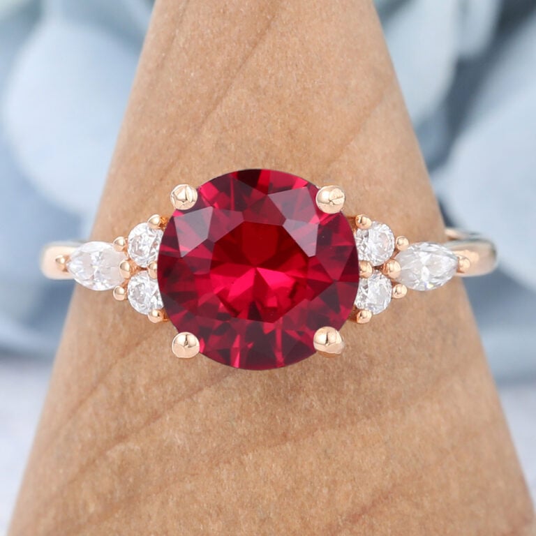 Ring on Middle Finger Meaning Rose Gold Round Cut Cluster Lab Vintage Ruby Engagement Ring