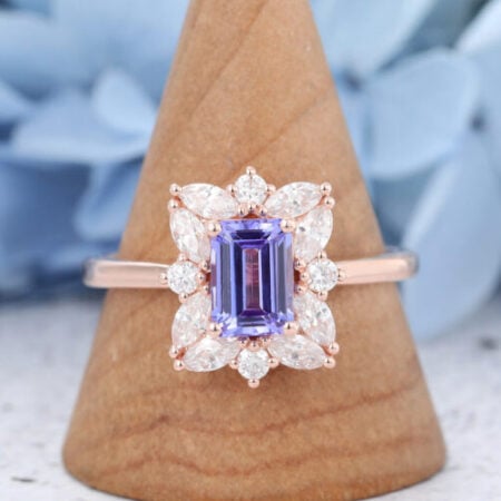 stones for ring Must-Have Jewelry For Work Emerald Cut Tanzanite Engagement Ring Vintage Rose Gold
