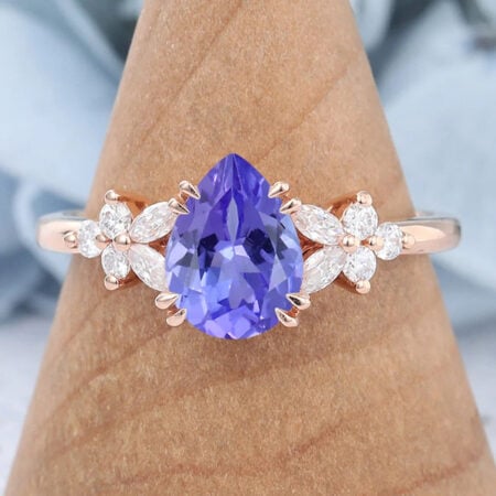 Capricorn Birthstone Valentine's Day Gifts for Girlfriend Pear Shaped Cluster Tanzanite Rose Gold Engagement Ring