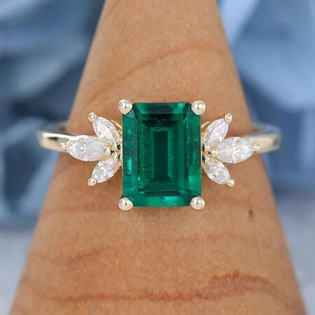 Engagement Rings Under $1000 May Birthstone Art Deco Rings Valentine's Day Gifts for Girlfriend Rose Gold Emerald Cut Emerald Engagement Ring Bridal Promise Ring non diamond engagement rings