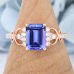 Unique Pavé Emerald Cut Tanzanite Ring Rose Gold