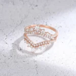Double Curved Wedding Band Ring Rose Gold Moissanite Wedding Band Vintage