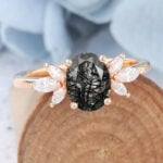 black color stone ring Oval Cut Cluster Black Rutilated Quartz Engagement Ring