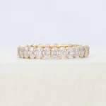 Oval Cut Moissanite Wedding Band Women Yellow Gold Half Eternity Vintage Unique Bridal Band