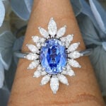 Oval Sapphire Engagement Ring Vintage White Gold Halo Unique Art Deco Ring lucky gemstones for the 12 constellations