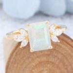Yellow Gold Emerald Cut Cluster Opal Engagement Ring