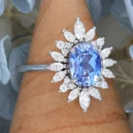 Unique Engagement Rings Oval Sapphire Engagement Ring Vintage White Gold Halo Unique Art Deco Ring
