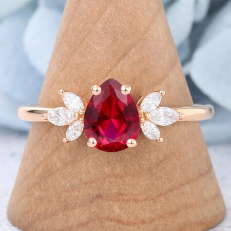 Cancer Birthstone Ruby vs Garnet Must-Have Jewelry For Work Pear Shaped Cluster Lab Ruby Engagement Ring Vintage
