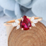 Valentine's Day Gifts for Girlfriend Unique Engagement Rings Pear Shaped Cluster Lab Ruby Ring Vintage non diamond engagement rings