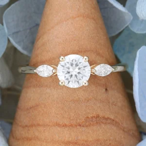 Engagement Rings Under $1000 Vintage Three Stone Moissanite Engagement Ring Yellow Gold Marquise Cut Promise Bridal Affordable Gem Engagement Ring