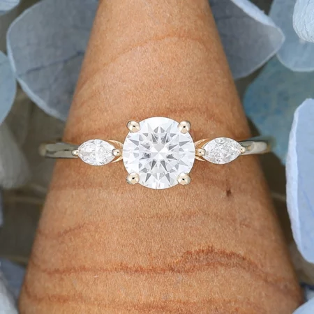 Engagement Rings Under $1000 Vintage Three Stone Moissanite Engagement Ring Yellow Gold Marquise Cut Promise Bridal Affordable Gem Engagement Ring