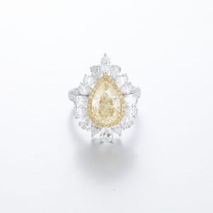 Pear Shaped Halo Yellow Lab Diamond Engagement Ring Pavé Wedding Band (1)