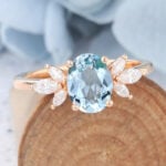 Vintage Rose Gold Cluster Oval Cut Aquamarine Engagement Ring lucky gemstones for the 12 constellations