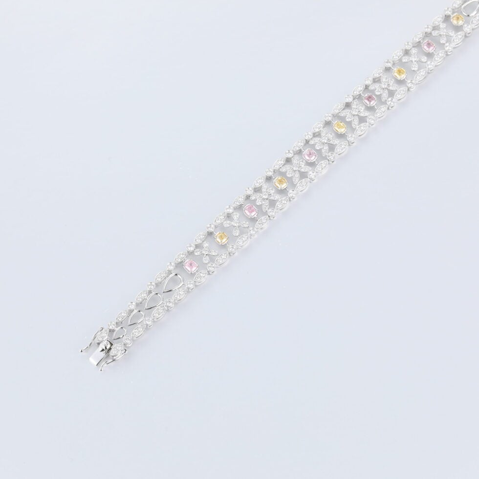 White Gold Color Lab Diamond Skeleton Chain Art Deco Bracelet (1)