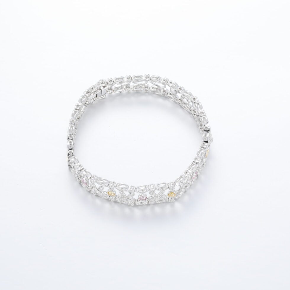 White Gold Lab Diamond Skeleton Chain Art Deco Bracelet