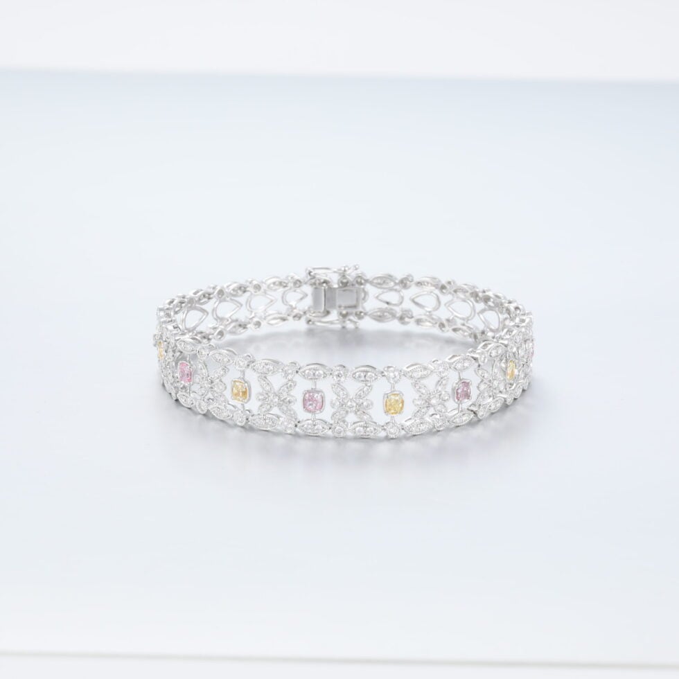White Gold Lab Diamond Skeleton Chain Art Deco Bracelet