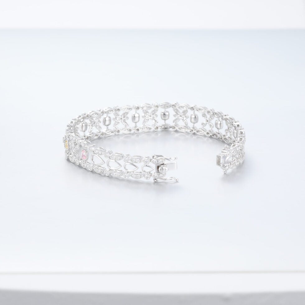 White Gold Lab Diamond Skeleton Chain Art Deco Bracelet