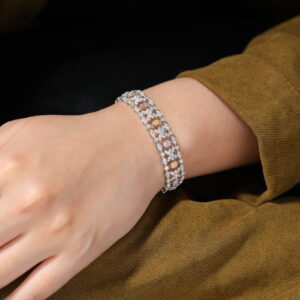 White Gold Lab Diamond Skeleton Chain Art Deco Bracelet