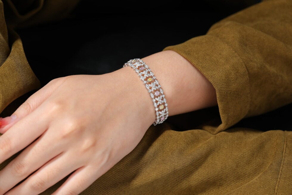 White Gold Lab Diamond Skeleton Chain Art Deco Bracelet