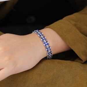 White Gold Diamond Sapphire Antique Bracelet For Women