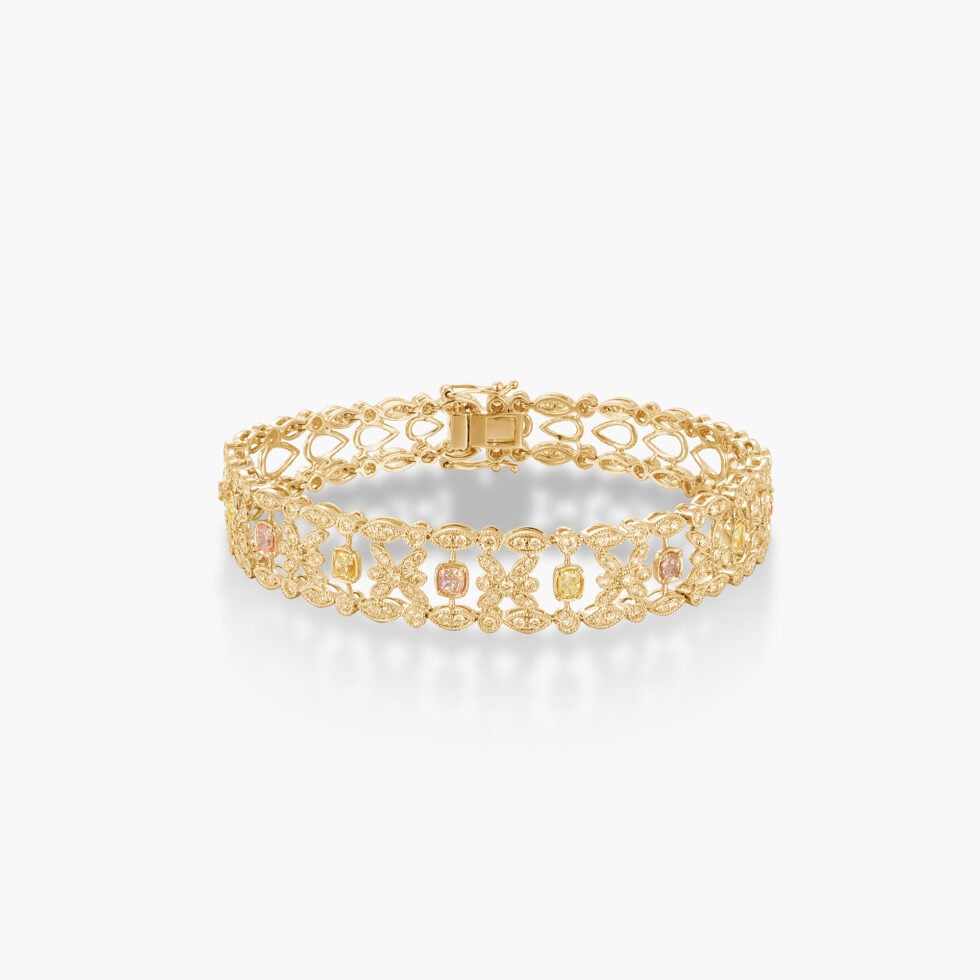 White Gold Lab Diamond Skeleton Chain Art Deco Bracelet