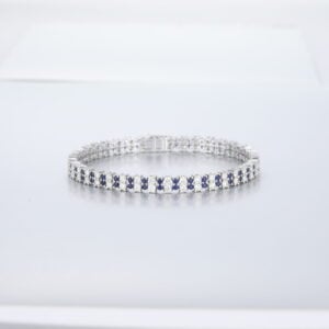 14K White Gold Diamond And Sapphire Tennis Bracelet