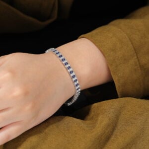 14K White Gold Diamond And Sapphire Tennis Bracelet