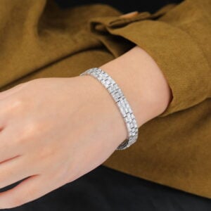 types of bracelets White Gold Baguette Cut Lab Diamond 3 Row Tennis Bracelet