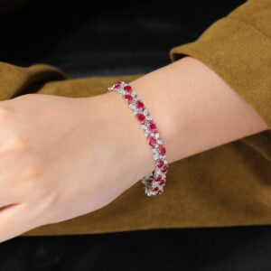Elegant White Gold Ruby Tennis Bracelet Wedding Gift For Women