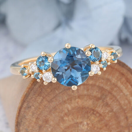 Sagittarius birthstone blue topaz vs aquamarine November Birthstone non diamond engagement rings London Blue Topaz Engagement Ring Cluster Bridal Ring