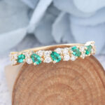 Birthstone Earrings Valentine's Day Gifts for Girlfriend green stone ring Types of Wedding Rings Emerald Ring Pear Cut Emerald Wedding Band Unique Stacking Ring
