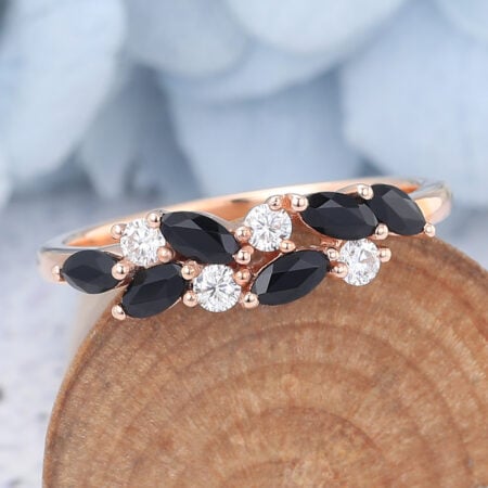Capricorn birthstone black sapphire ring black onyx ring Unique engagement rings Rose Gold Marquise Cut Black Onyx Cluster Wedding Ring