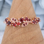July birthstone Vintage Round Cut Ruby Cluster Wedding Band Nature-inspired Art Deco Band