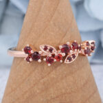 Vintage Round Cut Ruby Cluster Wedding Band Nature-inspired Art Deco Band